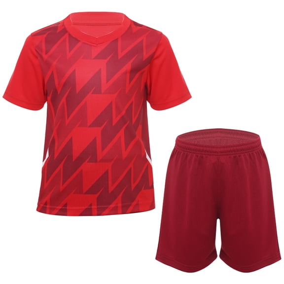 Xnihocha Kids Boys Football Training Uniform Soccer Jersey Short Sleeve Shirts with Drawstring Mesh Red XXS