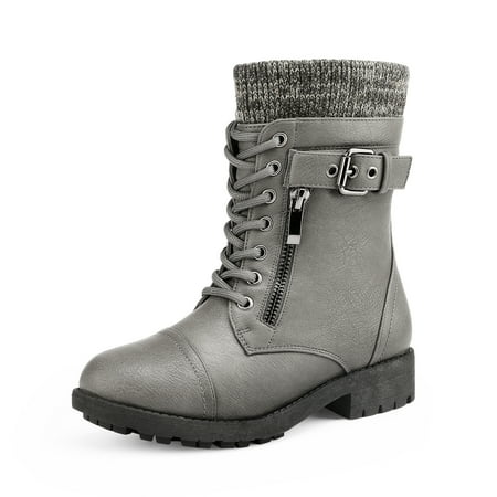 

Dream Pairs Kids Girls Winter Warm Snow Boots Faux Fur Mid Calf Outdoor Combat Boots AMAZON-K GREY Size 11