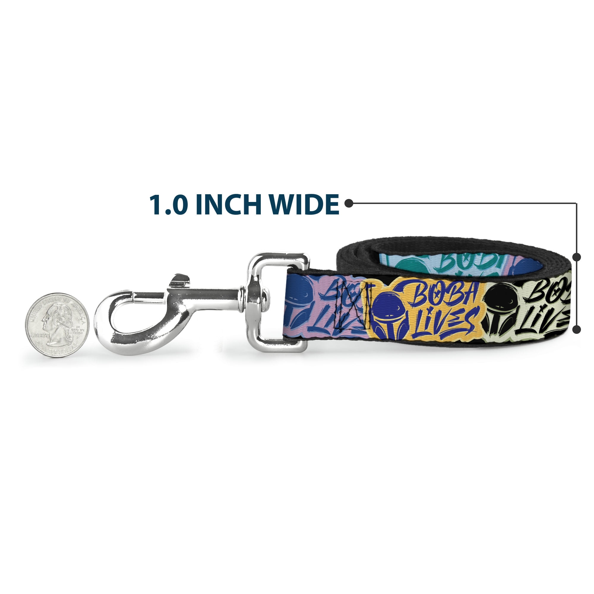 Star Wars Pet Leash, Dog Leash, Boba Fett Boba Lives Graffiti Stacked Multi Color, 6 Feet Long 1.0 Inch Wide