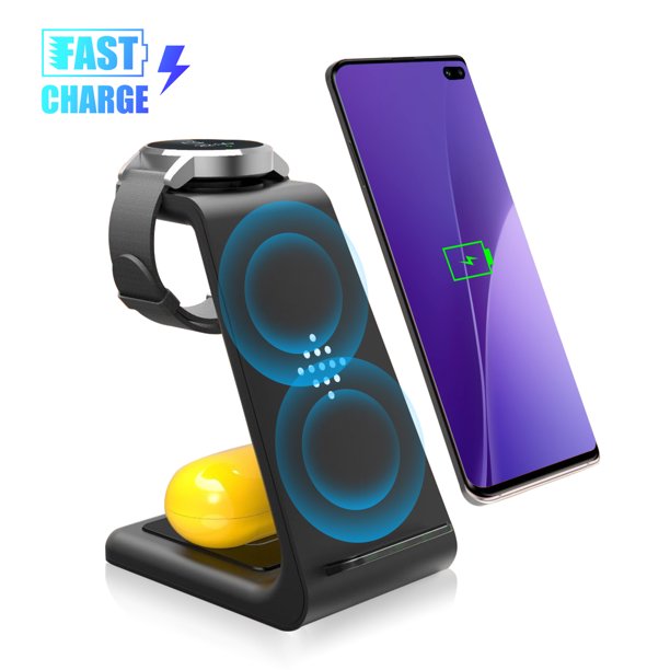 Wireless Charger 3 In 1 Charger Stand 10w Qi Fast Charging Dock Station Compatible With Galaxy Watch Active 1 2 Galaxy Buds Airpods Pro 2 Iphone Se 11 Xr 8 Plus Samsung S20 S10 Note 10 9 Walmart Com