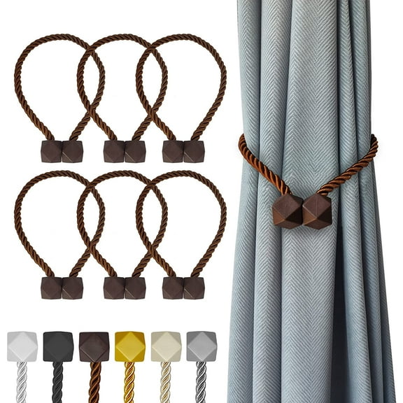 Magnetic Curtain Tiebacks Dark Brown 6 Pack, Curtain Tiebacks Buckles Holdbacks Holders Hooks Clip for Home Bedroom Office Decorative Thick or Thin Curtain