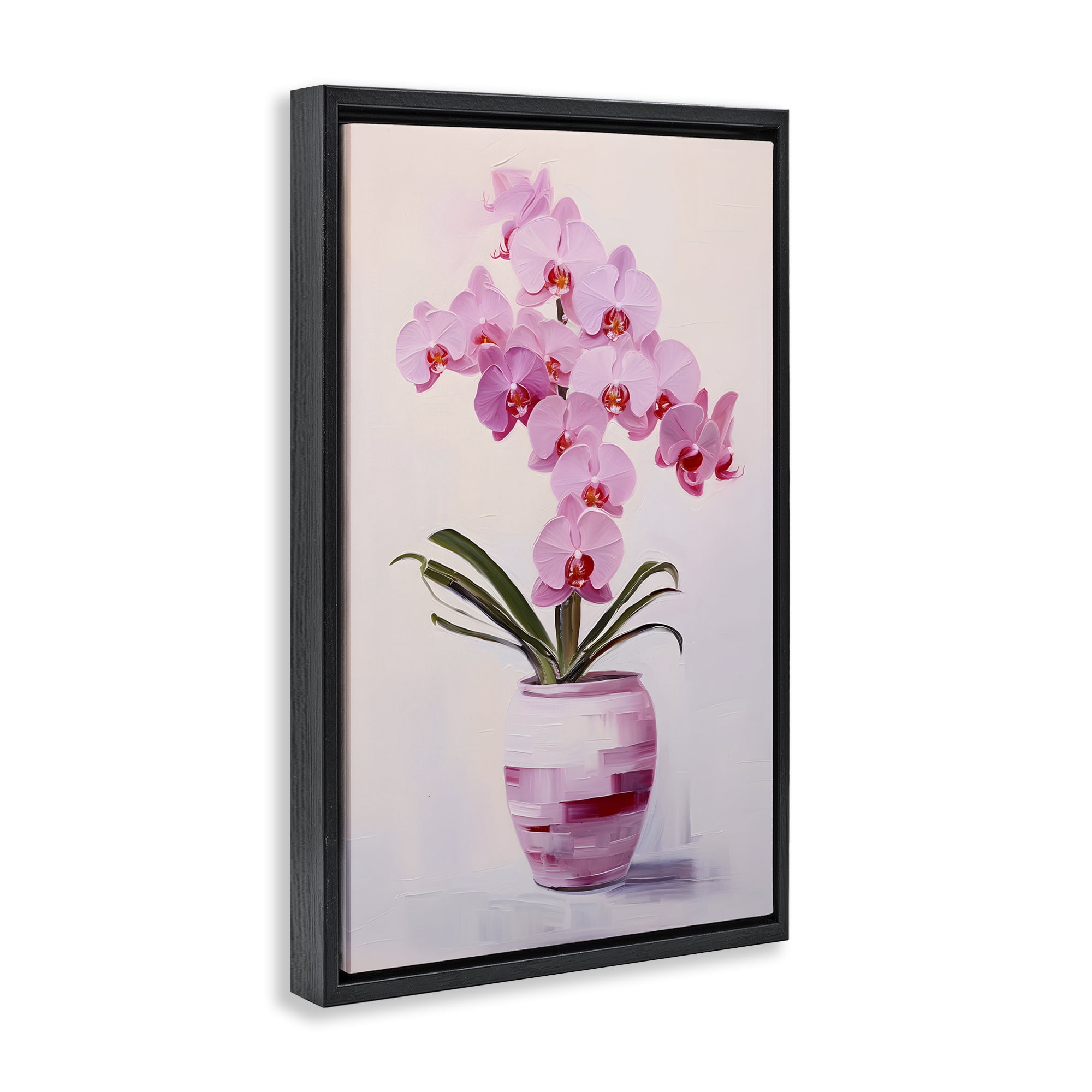 Stupell Industries Rosy Pink Orchid Botanical & Floral Painting Black Floater Framed Art Print Wall Art, 17 x 25