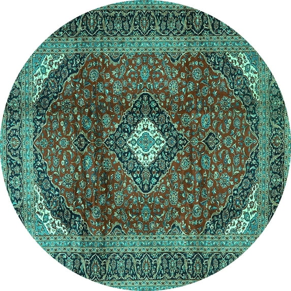 Ahgly Company Machine Washable Indoor Round Medallion Turquoise Blue Traditional Area Rugs, 8' Round