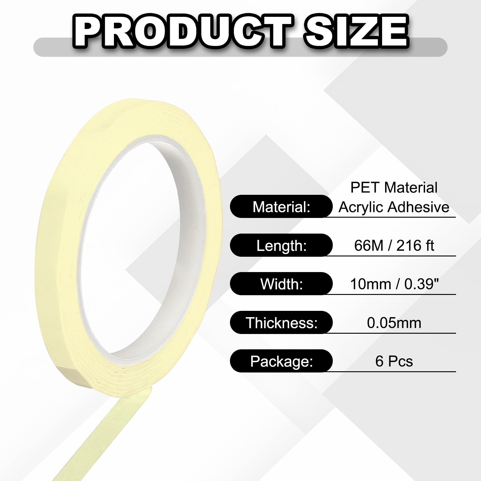 6 Rolls Tape, 0.4"x216ft Instruments Identification Tape Colored PET Adhesive for Steam Capacitors Circuit Boards Motors Electronic, Beige