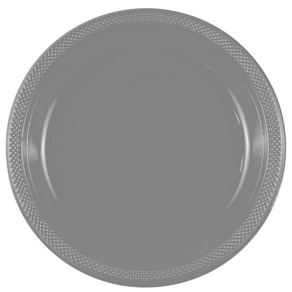 JAM Paper Round Plastic Party Plates, Silver, 20 per Pack, Large, 10.25"