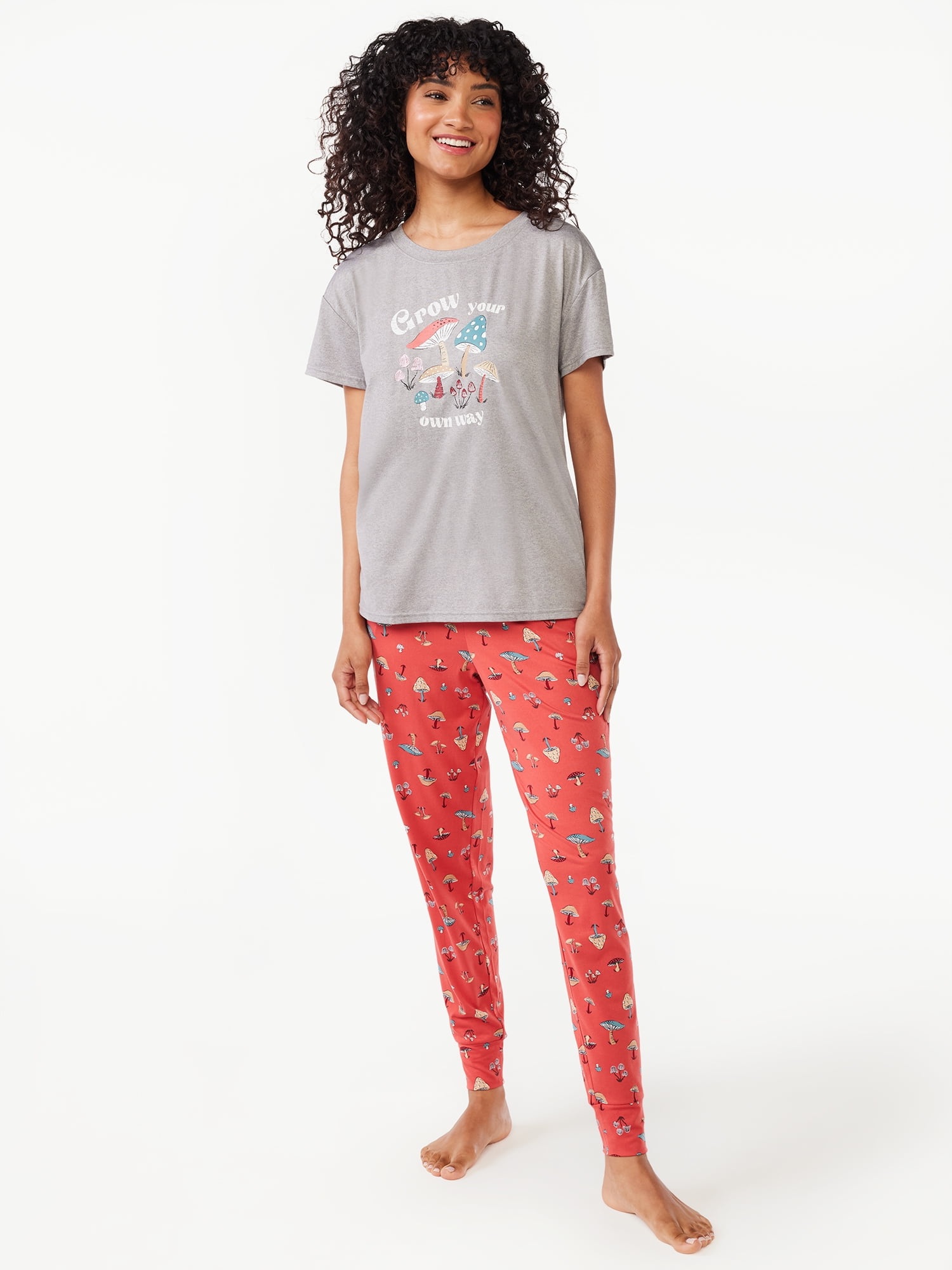 Joyspun Women’s Short Sleeve T-Shirt and Joggers Pajama Set, 2-Piece, Sizes S to 3X
