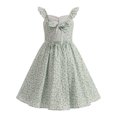 thumbnail image 2 of IBTOM CASTLE Teen Summer Holiday Floral Dress Junior Beach Casual Sundress | Tween Self Tie Back Flutter Sleeve Tea Party Back to School Prom Dress Green, 2 of 7
