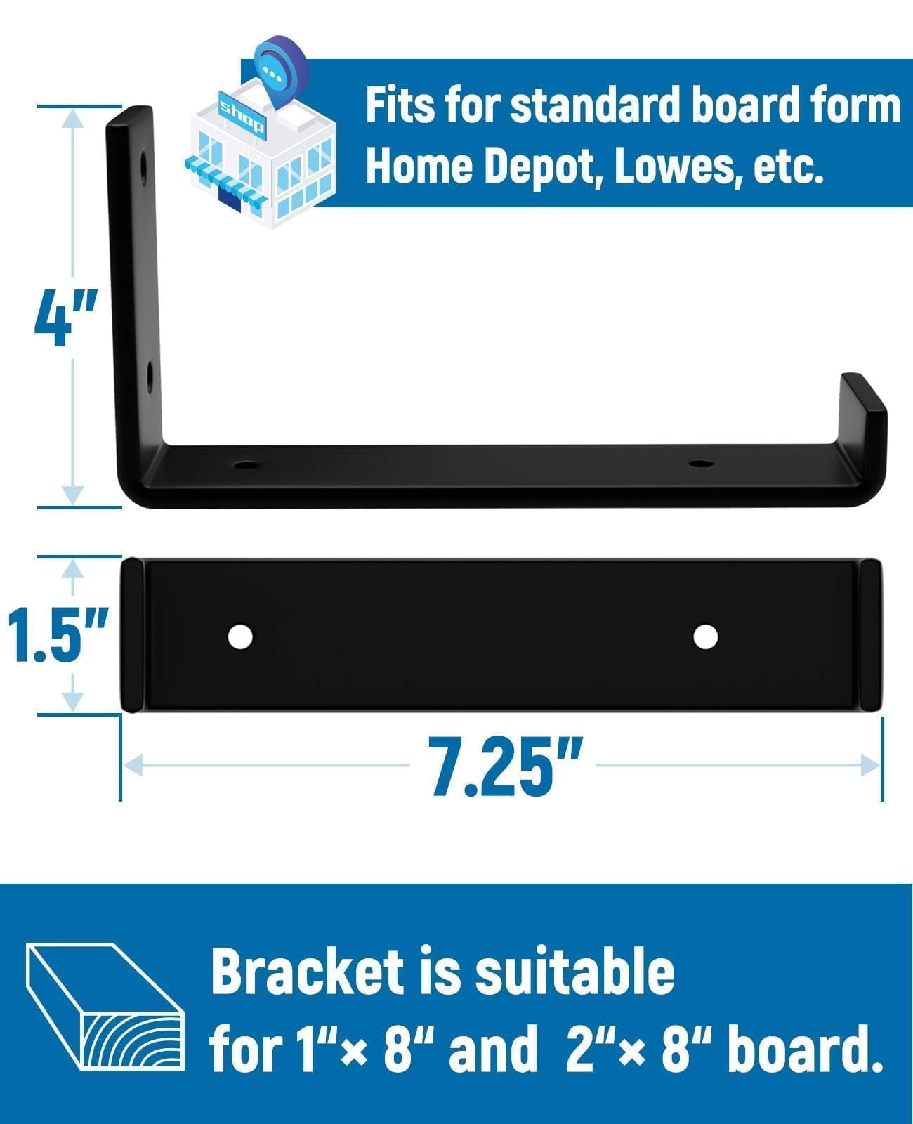 8 Inch Shelf Brackets 4-pack  1/5 Thick Heavy Duty Industrial Bracket For Diy Floating Support Black Coated Wall 7.25" X 4" 1.5"