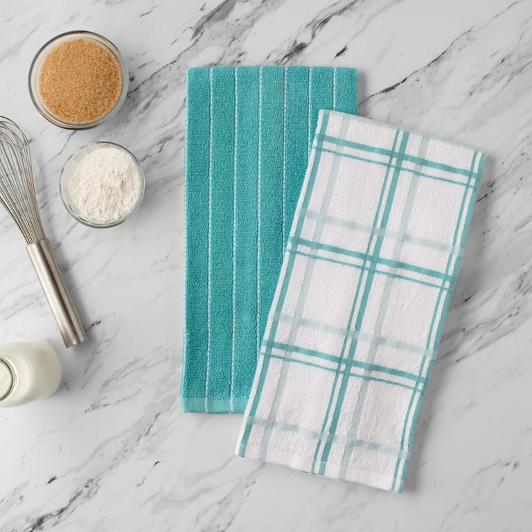 Gratico Kitchen Towels Aqua/White Stripes Dish Towels Set of 6 Quick Drying  Kitchen Towels Highly Absorbent 100% Cotton Size 17x27 Inches with Hanging