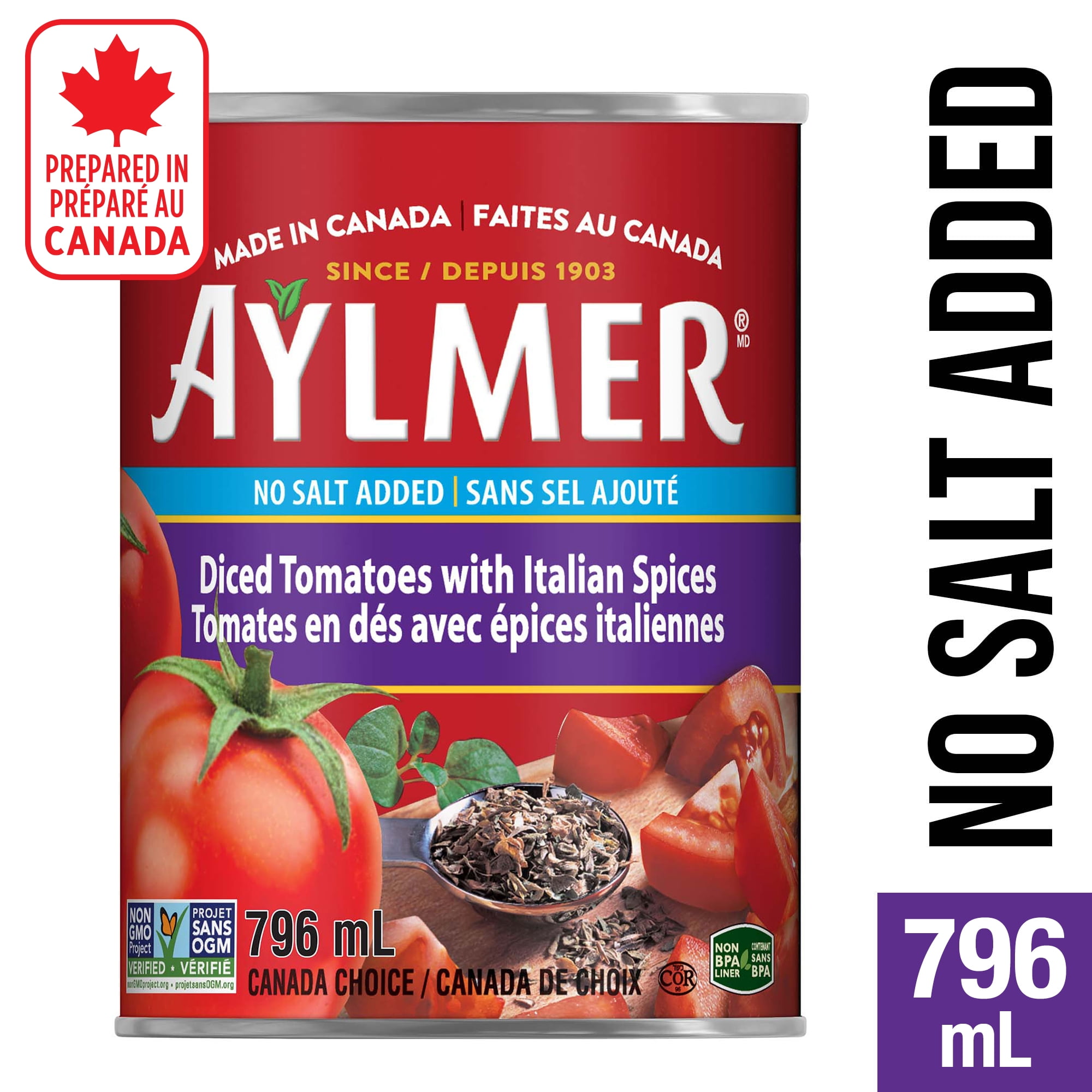 Tomates Aylmer, Italiennes, sans sel ajouté 796 ml