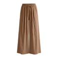 thumbnail image 4 of Npasoilc Wide Leg Pants for Women Flowy Palazzo Plus Size Sweatpants Drawstring Elastic Waist Trousers with Pockets,Khaki, 4 of 6