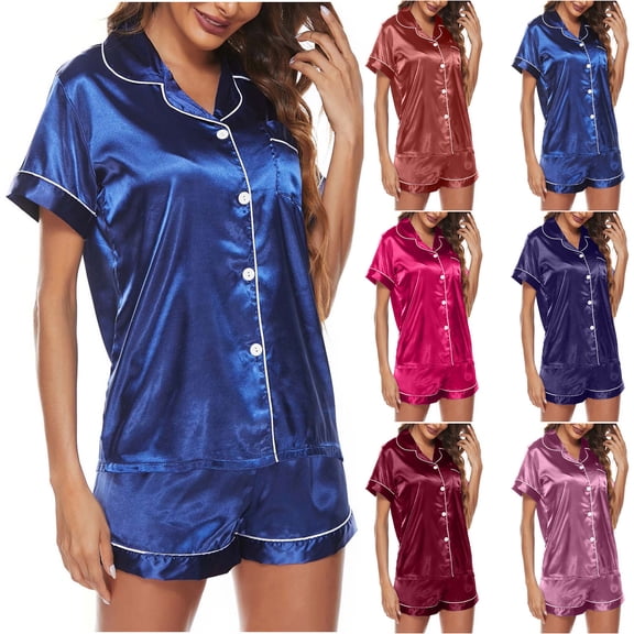 Elainilye Fashion Women's Pajama Sets Casual Homewear Short-Sleeve Tops Shorts Set Nightwear 2 Piece Pajamas Suits,Red