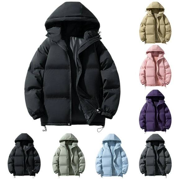 Zimjoy Black Puffer Jacket Men Thermal Thick Mens Winter Jackets with Hood Big and Tall Down Coat Lightweight Hooded Coat Outdoor, Black L