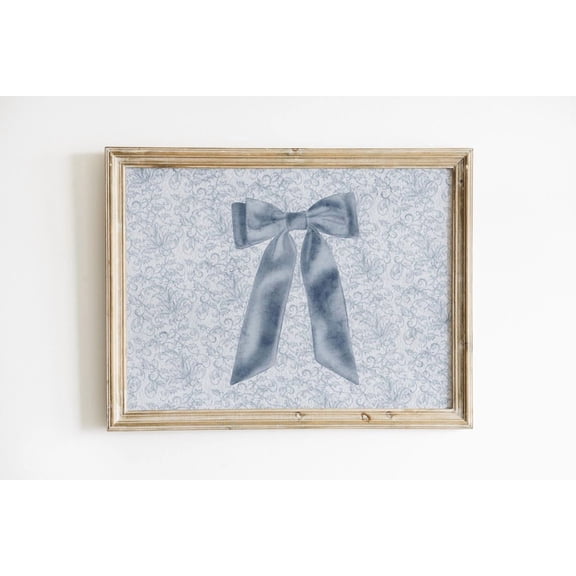 Pretty Blue Bow Print, Blue Bow Wall Art, Horizontal Vintage Wall Art For Nursery/Bedroom, Or Home Decor UNFRAMED Poster, Wall Art for Decor, Present, 8x12