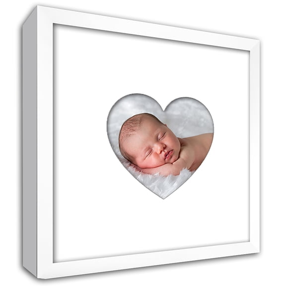 Heartstagram Picture Frame - White Wood Frame With Heart Shaped Mat Cut for a 4" x 4" Photo