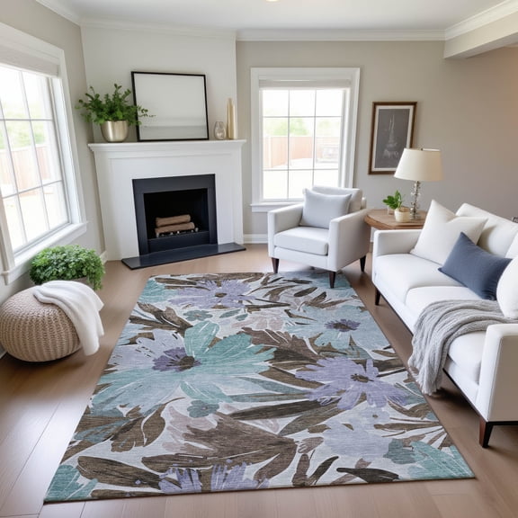 Addison Rugs Mayfield Premium Machine Washable Transitional Floral Taupe Rectangle Rug, 10' x 14'