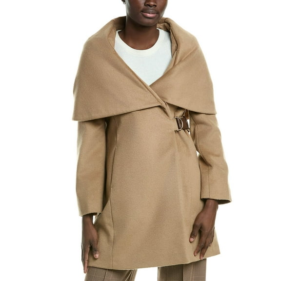 Via Spiga womens    Wool-Blend Hooded Coat, m, Tan