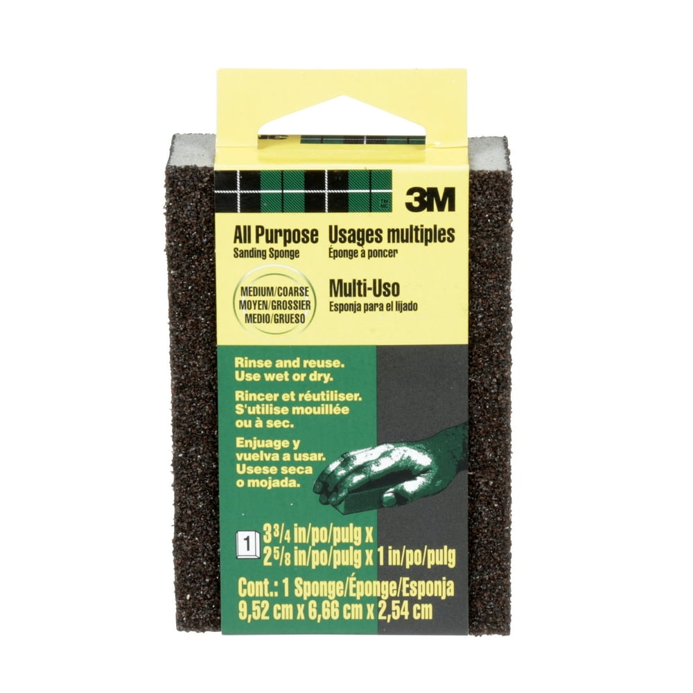 3M All Purpose Sanding Sponge, 3.75 in. x 2.625 in. x 1 in., Medium