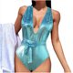 thumbnail image 1 of Trajes de Baño de Bikini de Mujer Color Sólido Glitter V Cuello Encaje Arriba sin Espalda Ajustado, Nylon para la Piscina de Playa Y Verano, 1 of 8