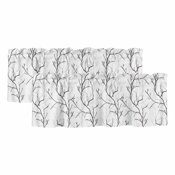 2 Pack Valances for Window, Black White Branches Short Curtains for Kitchen Bedroom Living Room, Vintage Art Farmhouse Rod Pocket Small Window Treatment Valance Drapes 54 x 18 Inch