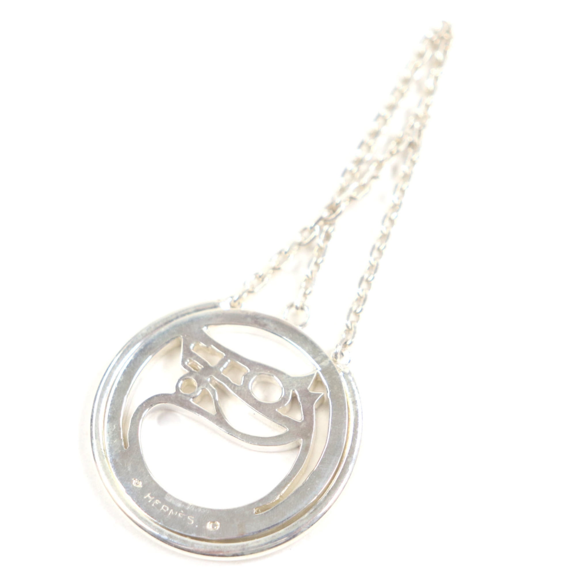 Pre-Owned HERMES Cheval Charm, Metal Horse Motif, Round Keychain/Bag Silver, for Men... (Good)