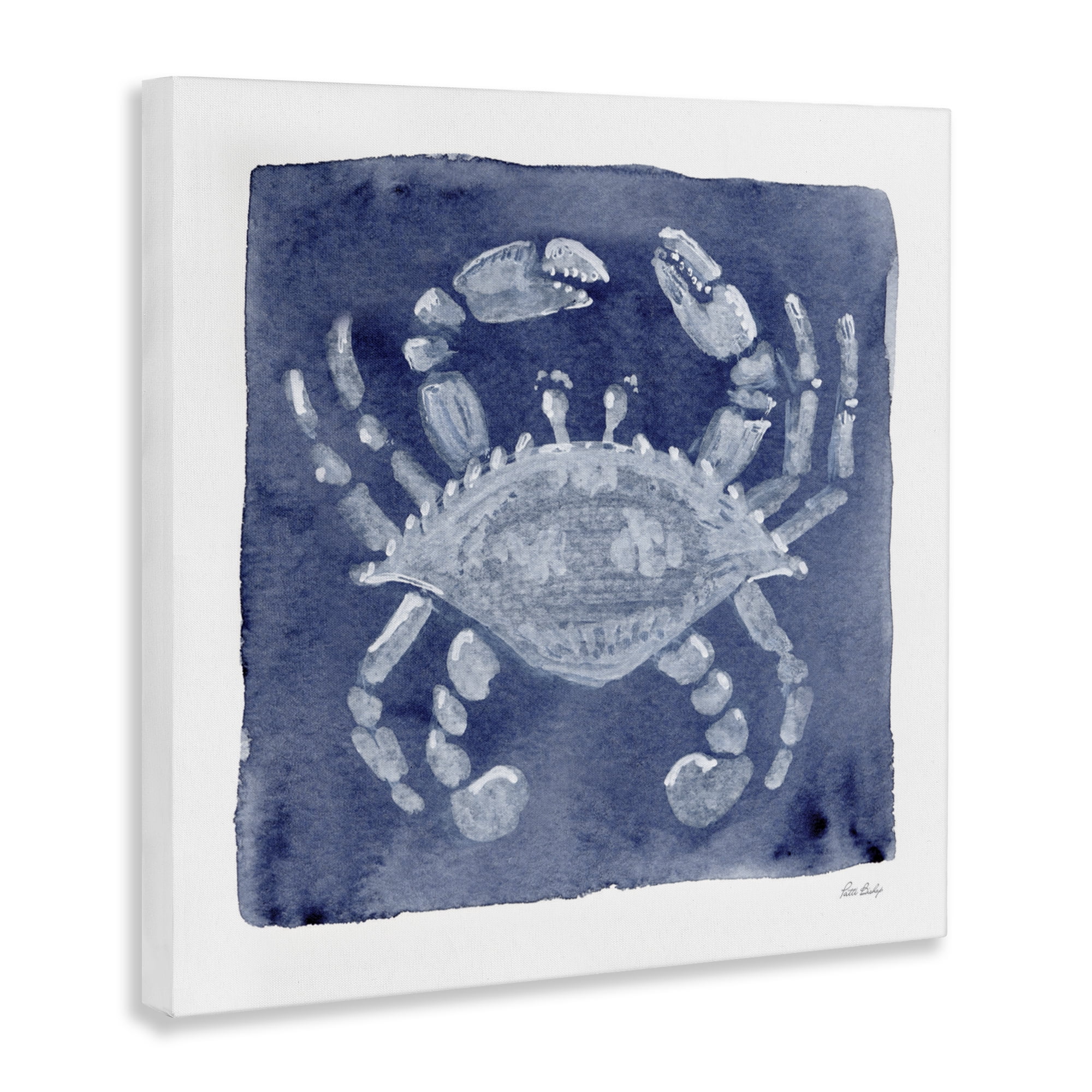 Stupell Industries White Crab on Indigo Canvas Wall Art, design by Patti Bishop