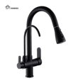 thumbnail image 1 of 3 Way Modern Matt Black Chrome Drinking Brass Mixer Tap Filter Black Pull Out Kitchen Sink Faucets, 1 of 5