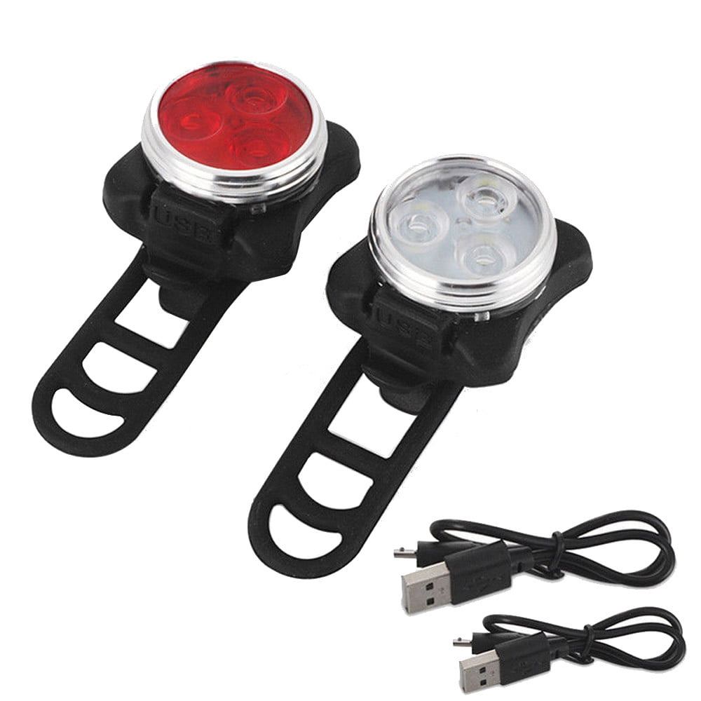 USB Rechargeable Cycling Bicycle Bike 3 LED Head Front Rear Tail  Light Lamp KY 