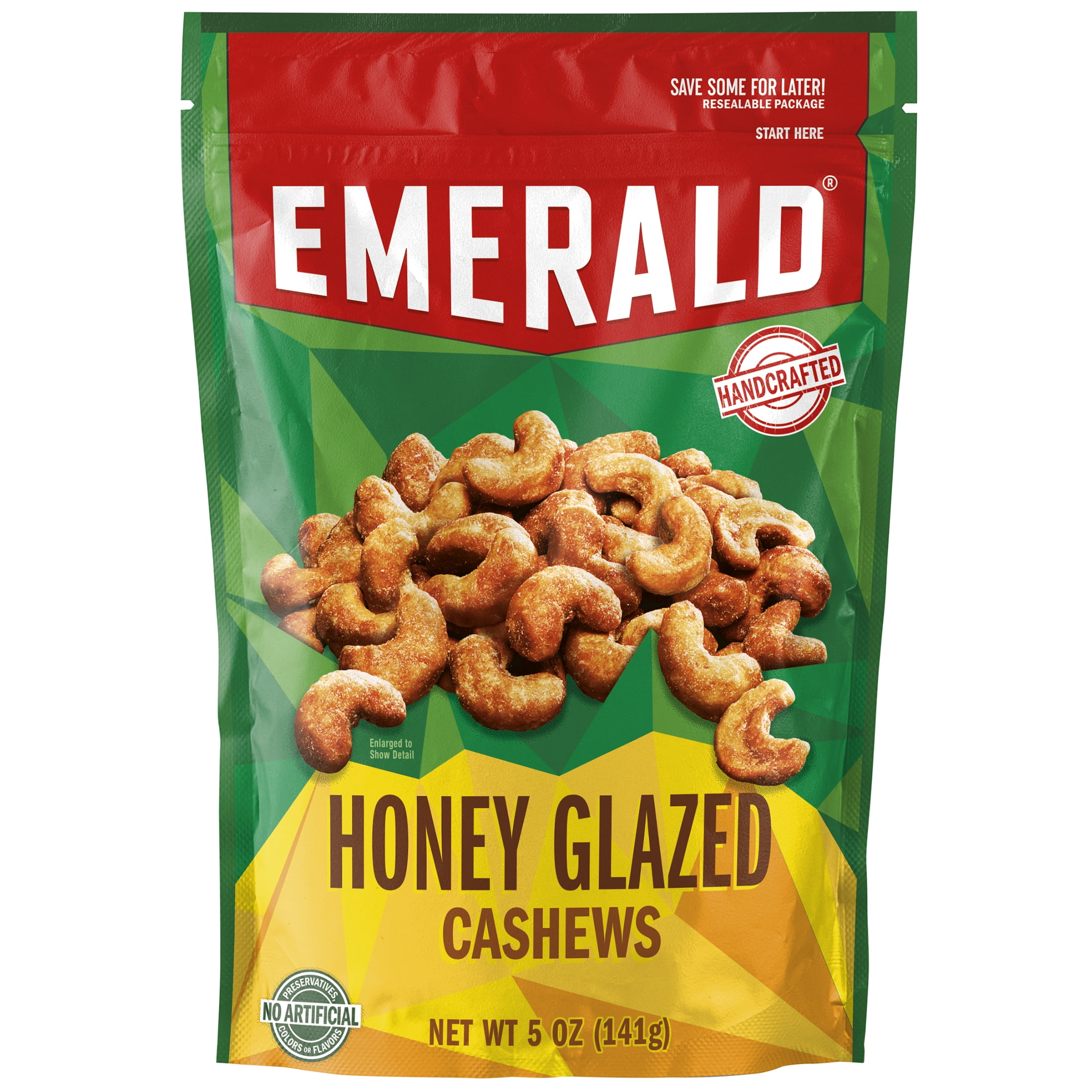 Emerald Nuts, Honey Glazed Cashews, 5 oz, Resealable Bag (Pack of 3)