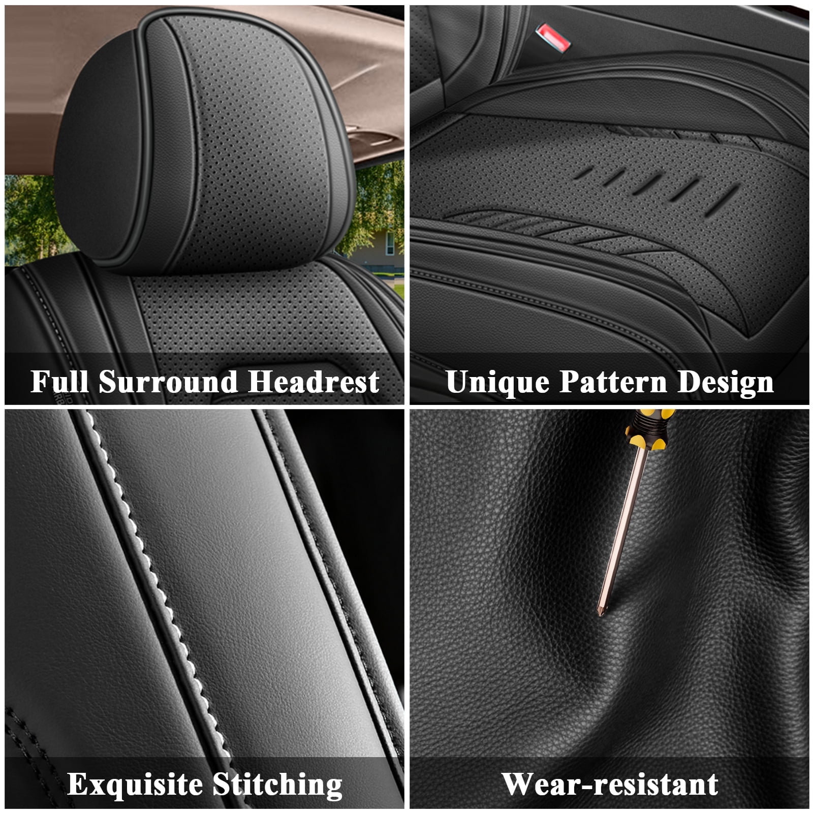 DIKSOAKR Front Seat Covers for Toyota RAV4 1998-2018, Breathable Perforated Faux Leather Car Seat Cover Interior Automotive Accessories (Black)