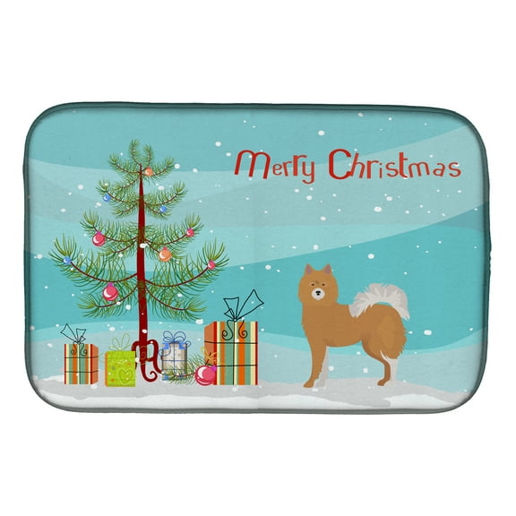 Brown & White Elo dog Christmas Tree Dish Drying Mat