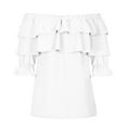 thumbnail image 5 of Odeerbi Summer Chiffon Blouse for Women Ruffles Short Sleeve Tops Casual Off The Shoulder Solid Shirts White, 5 of 8
