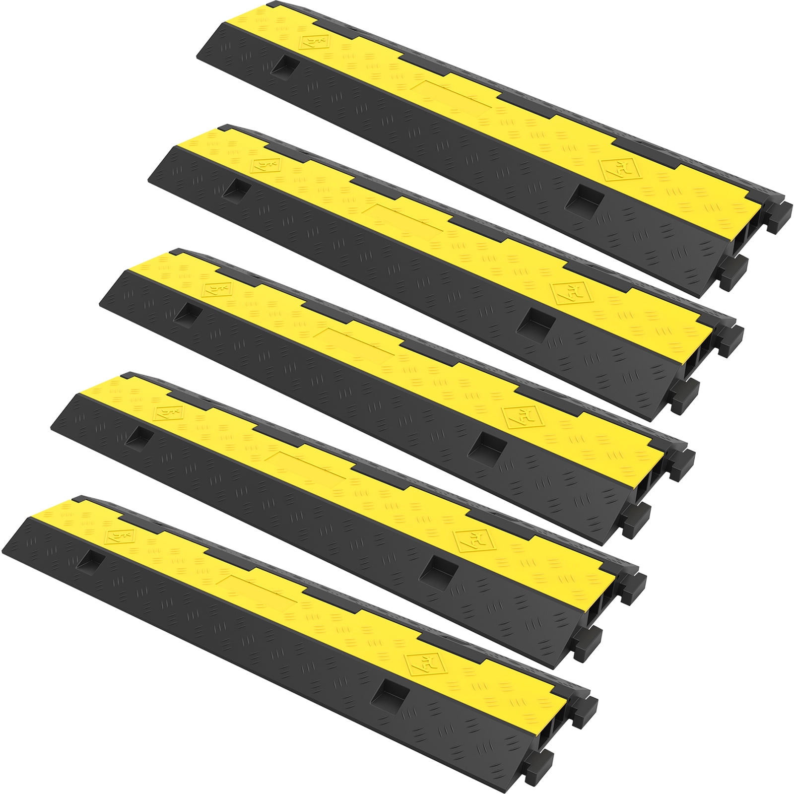 SKYSHALO Cable Protector Ramp, 5 Packs 2 Channels Speed Bump Hump, Rubber Modular Speed Bump Rated 11000 lbs Load Capacity