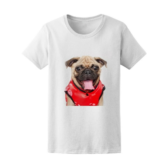 Pug Dog With A Red Cheongsam T-Shirt Women -Image by Shutterstock, Female Medium