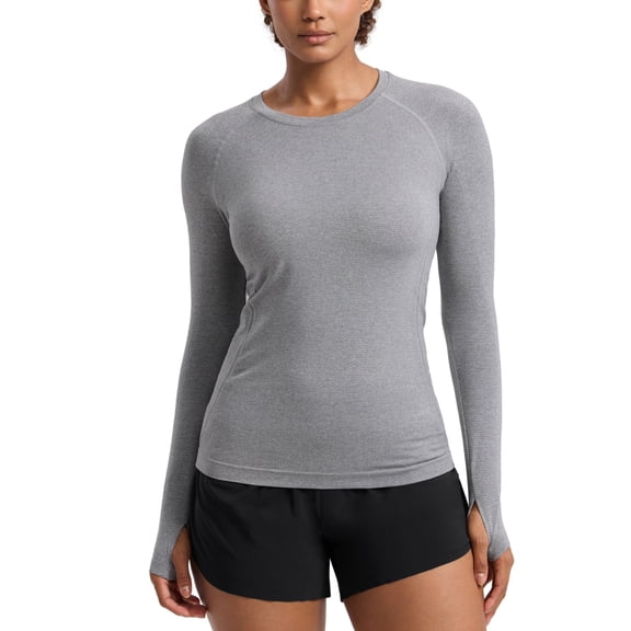 CRZ YOGA Seamless Long Sleeve Shirts for Women Workout Athletic Running Yoga Tops Breathable Tshirt