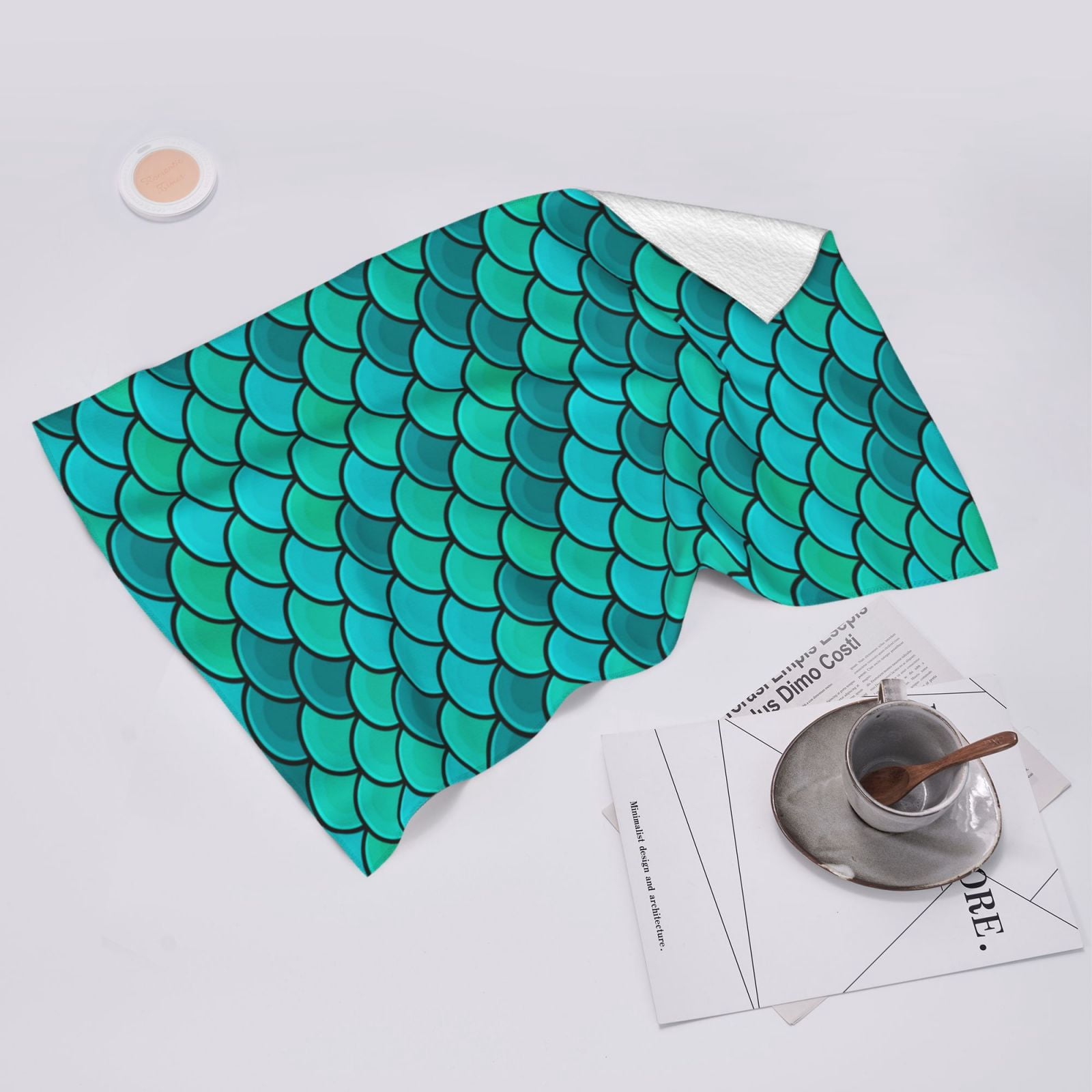 Fish Scales Blue Geometric 27.5" x 16" Ultra Soft Hand Towel, Face Wash Cloth for Bathroom, Gym, Travel, Pool