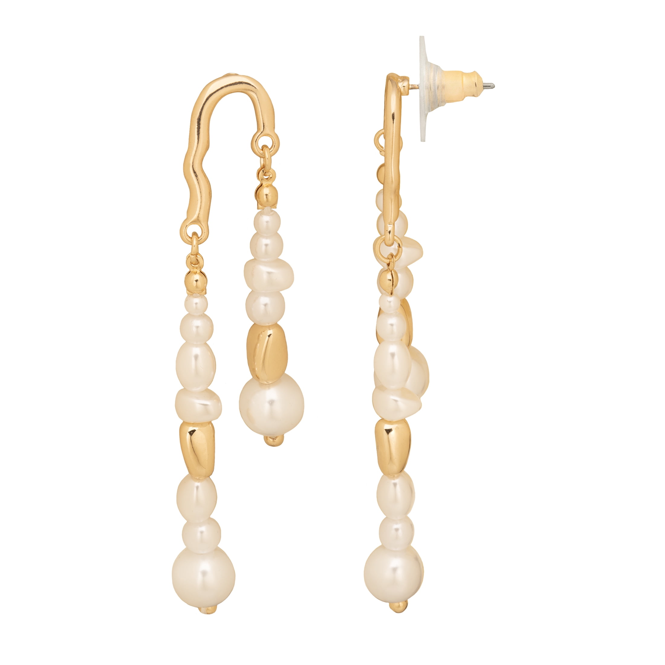 Time and Tru Women's Gold Tone Linear Earrings with Faux Pearl Accent