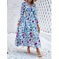 thumbnail image 3 of Womens Casual Boho Deep V Neck Long Sleeve Long Dress Blue M, 3 of 8