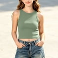 thumbnail image 5 of Big Girls Ribbed Tank Tops - Crew Neck Sleeveless Crop Tops for Girl Casual Lightweight Slim Fitted Summer Tanks, Green, 9 Years, 5 of 7