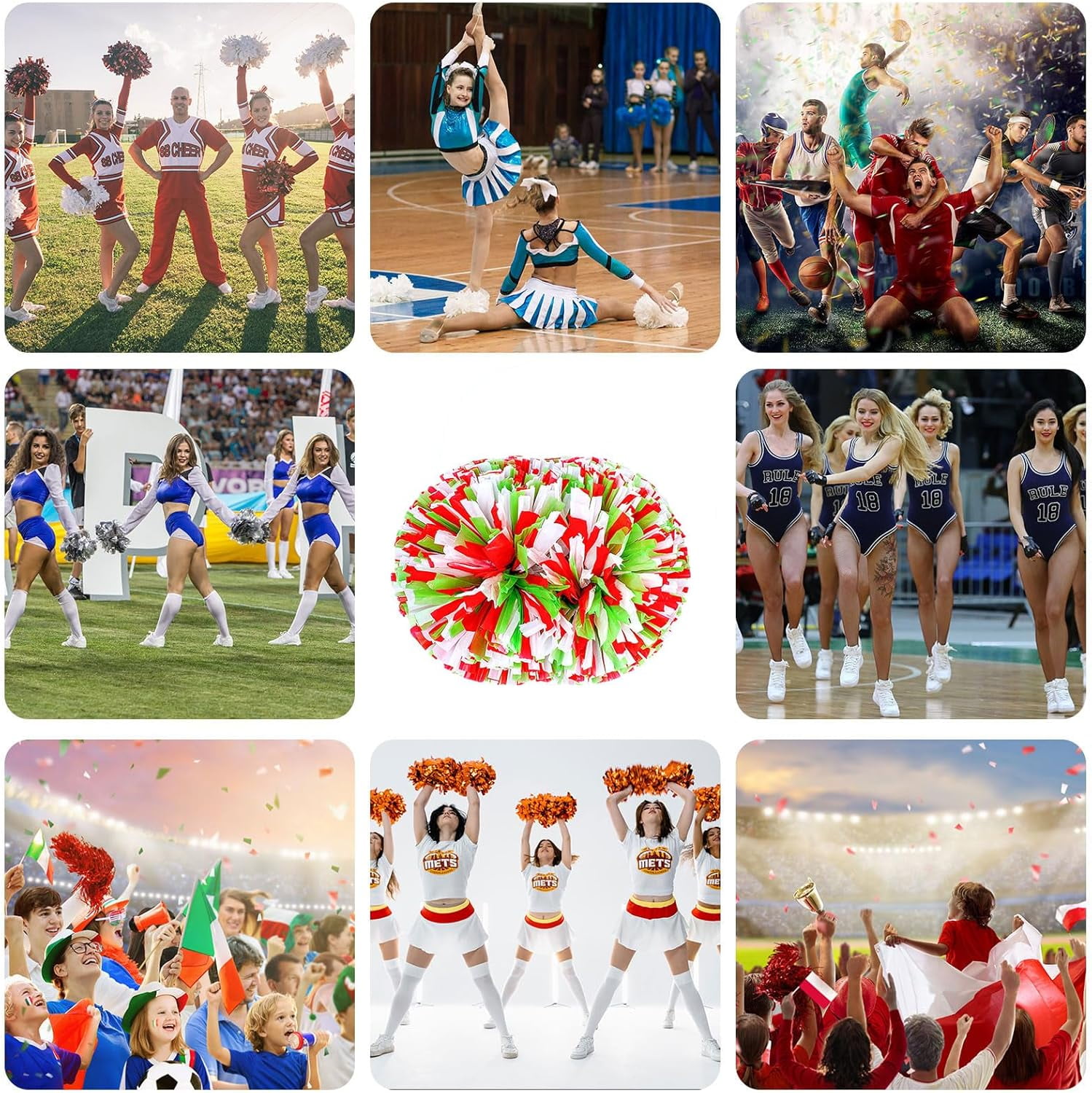 8 PCS Metallic Cheerleading Pom Pom for Team Spirit Sports Dance Cheering Kids Adults