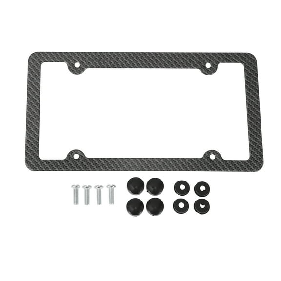 Unique Bargains License Plate Frame Aluminum Alloy Car Front Rear License Plate Holder with Screws Caps 4 Hole 1 Set Round Hole Narrow Frame Carbon Fiber Black