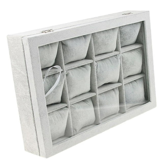 Organizador de joyas con 12 almohadas, estuche de almacenamiento para anillos y pendientes Gris