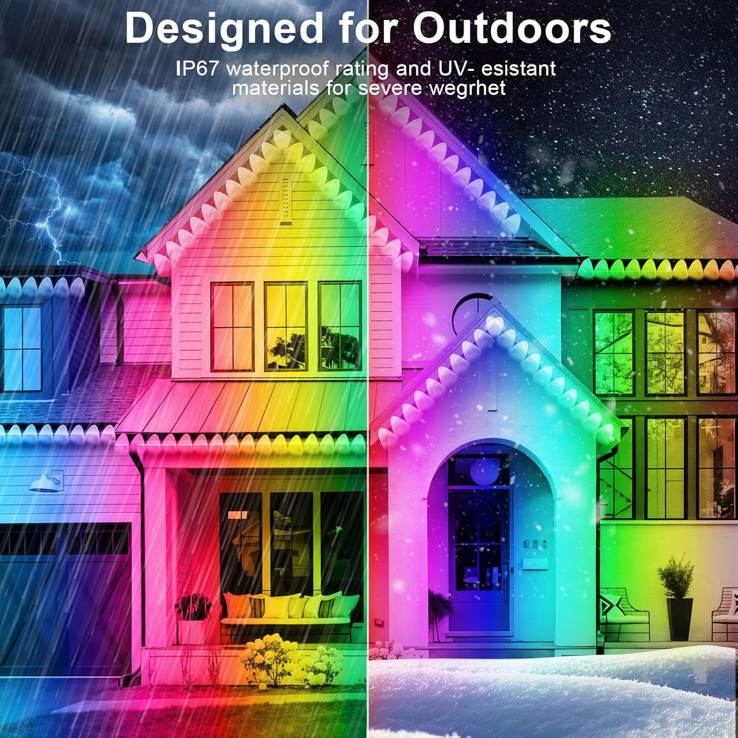 CHARKEE 100FT Permanent Outdoor Lights for House, RGB LED Eaves String Lights with 63 Scene Modes APP/Remote Control Under Eave Lighting Decor