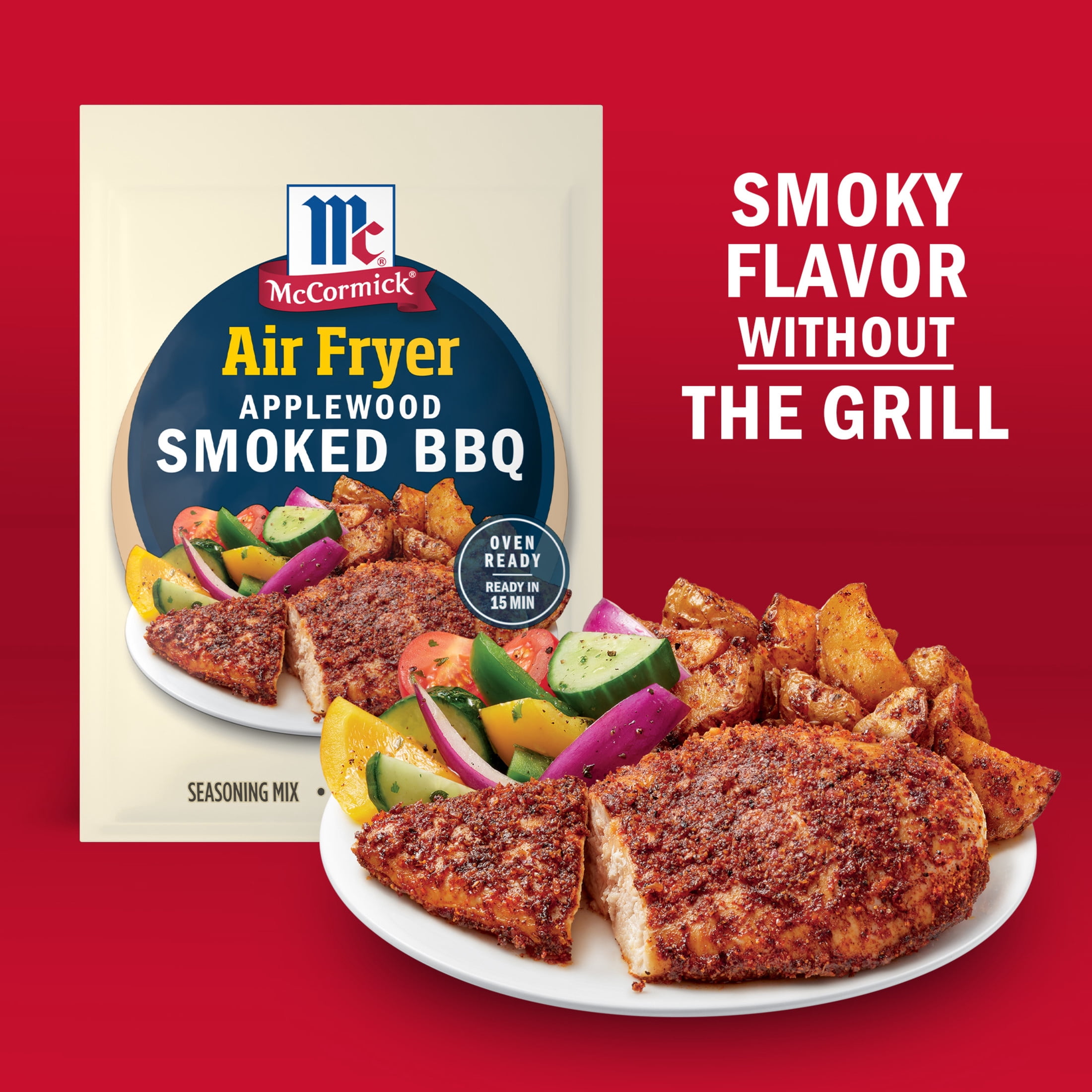(6 pack) McCormick Air Fryer Applewood Smoked BBQ Seasoning Mix, 1.25 oz Packet