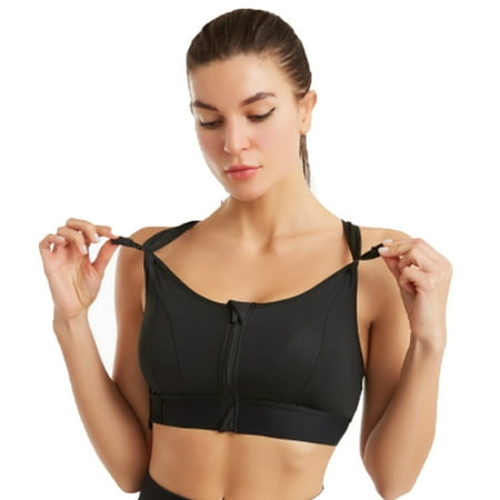 

Women s Sports Bra Gathered Without Steel Ring Adjustable Belt Front Zipper Yoga Running Vest Shockproof Underwear Black-5XL