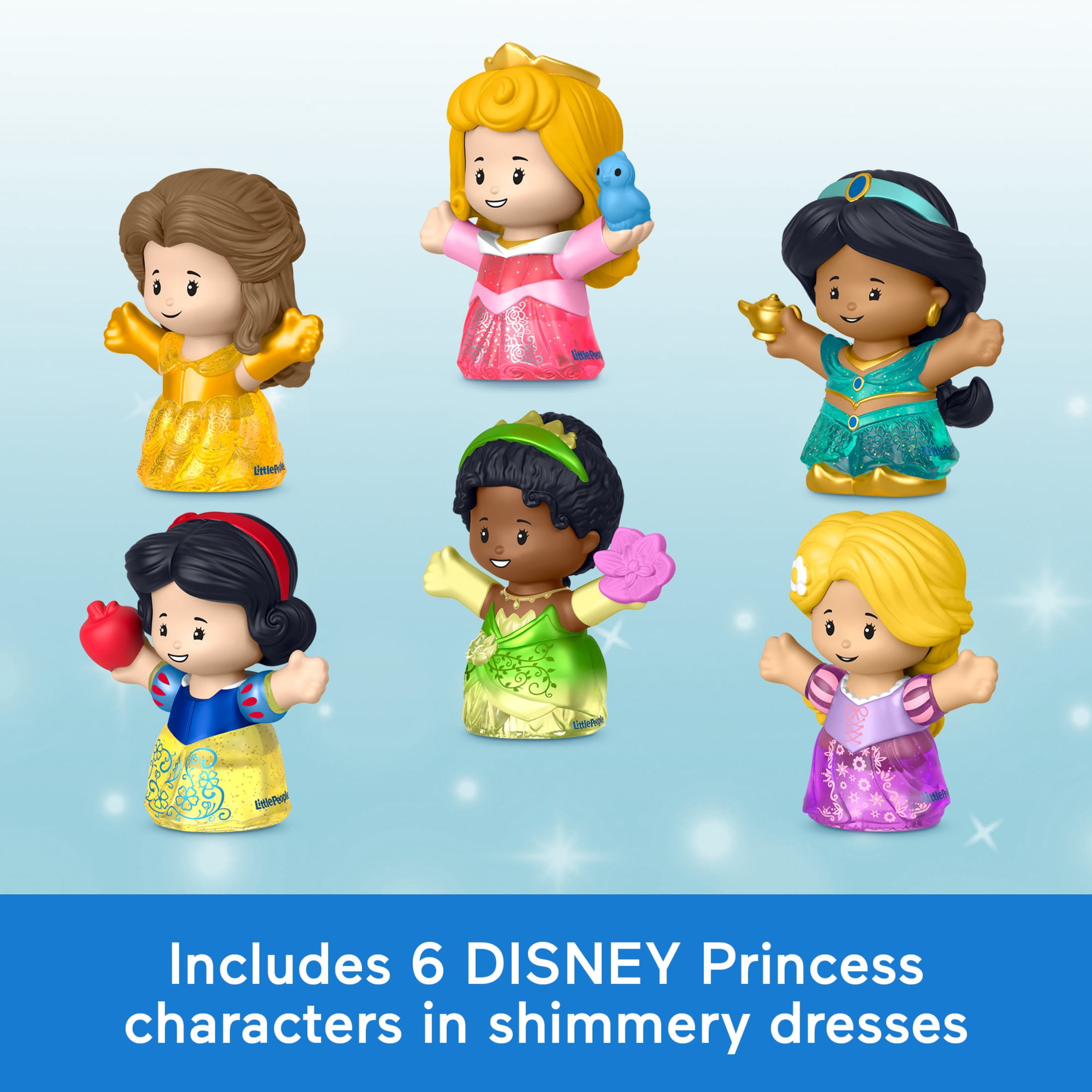 Fisher-Price Little People Disney Princess Shimmer Gowns Figure Set, 6 Characters