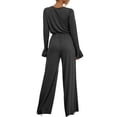 thumbnail image 3 of Doublju Womens Sexy Deep V Neck Long Sleeve Wrap Drawstring Waist Corset Lace Up Jumpsuit, 3 of 4