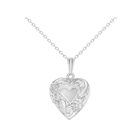- Small Floral Print Memory Photo Pendant Heart Locket Girls Necklace 19