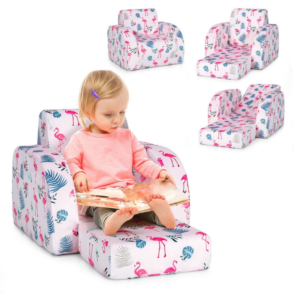 Spaco 3-in-1 Convertible Kid Sofa Bed Flip-Out Chair Lounger for Toddler-Pink, Kids Couch for Kids