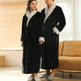 thumbnail image 3 of VANLOFE Unisex Warm Pajamas Household Clothes Solid Bathrobe Lengthened Night-robe Man's Nightgown Casual Robes Black Robes Sleepwear for Woman XL, 3 of 6